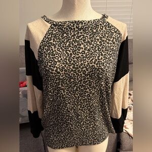 Pink Lily Black and Cream Leopard Blouse